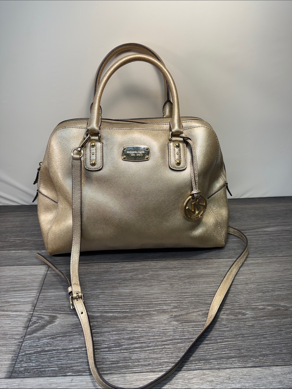 Michael Kors Metallic Gold Saffiano Leather Satchel bag